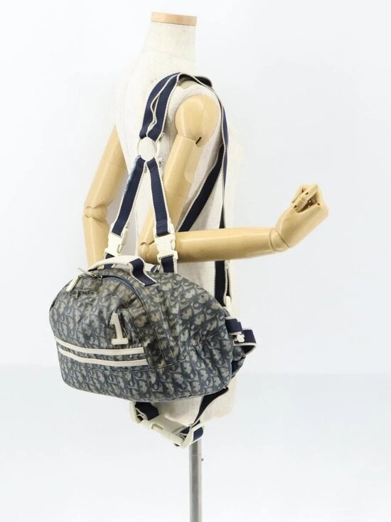 Christian Dior Trotter Canvas Backpack PVC Blue Silver Auth bs31270